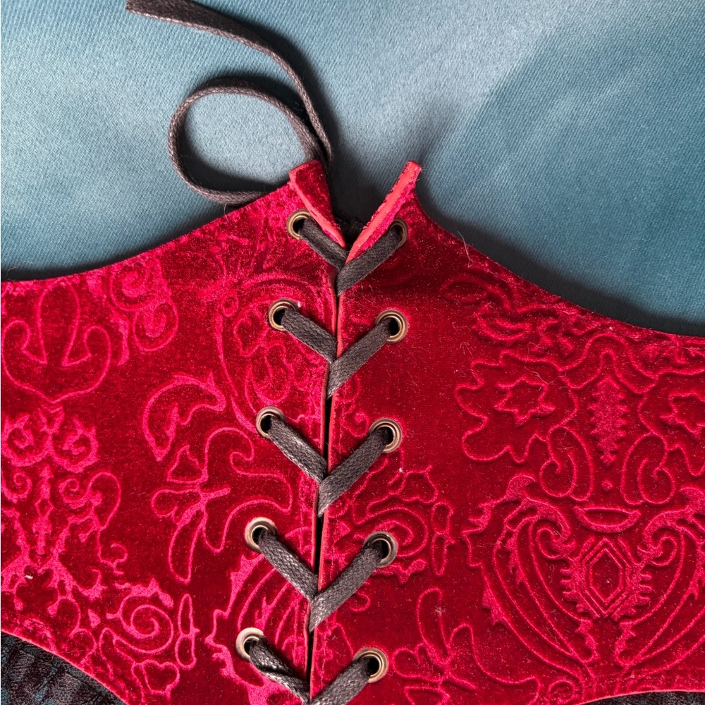 Spirit Red Velvet Lace-Up Bustier Bandeau Top